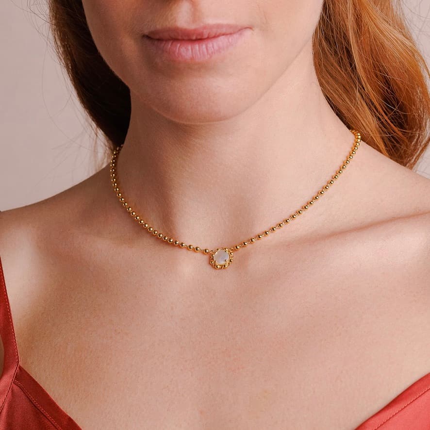 Petite Piazza Necklace in Gold with Mother of Pearl