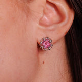 Vivaldi Spring Stud Earrings in Silver with Pink Topaz