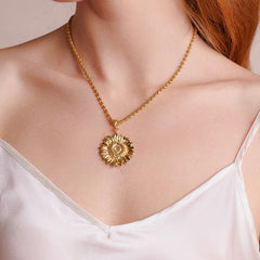 Large Sunflower Pendant in Gold