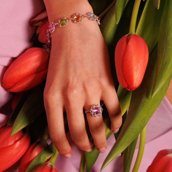 Vivaldi Spring Ring in Silver with Pink Topaz