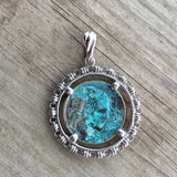 Filary Pendant in Green Patina & Silver with Grapes Coin