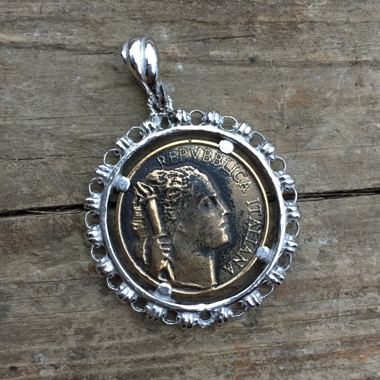 Filary Pendant in Gold & Silver with Grapes Coin