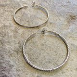 Large Rope Hoop Earrings in Silver